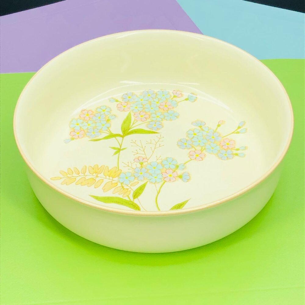 70s Mikasa VERBENA Celadon Glaze Large Vegetable Serving Bowl Pastel Floral